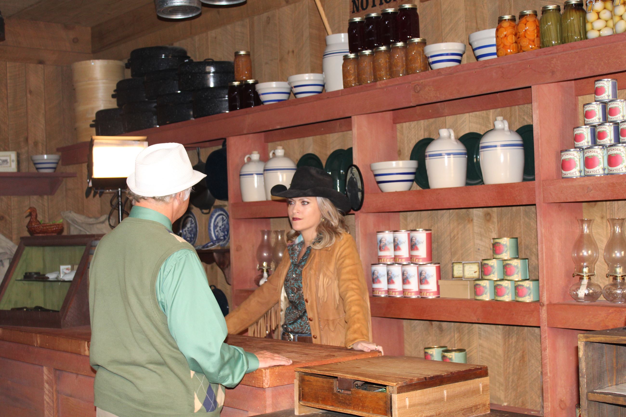 Actors inside Duncan General Store at Chisholm Trail Heritage Center